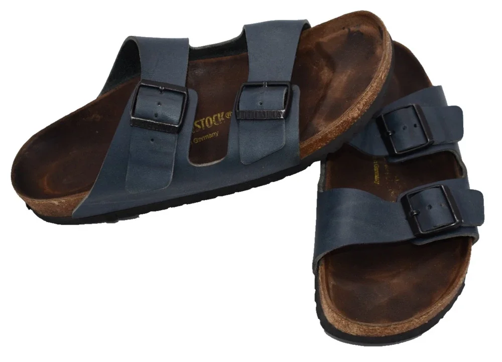 BIRKENSTOCK Arizona Sandals Navy Blue Leather with Two Buckles Mens Sz 10 (43)